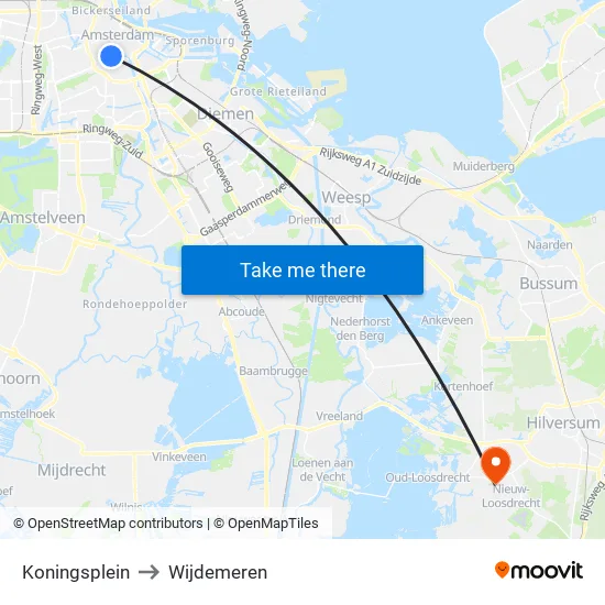 Koningsplein to Wijdemeren map
