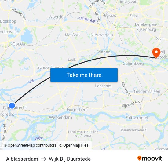 Alblasserdam to Wijk Bij Duurstede map