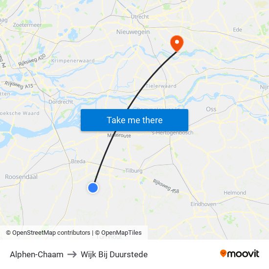 Alphen-Chaam to Wijk Bij Duurstede map