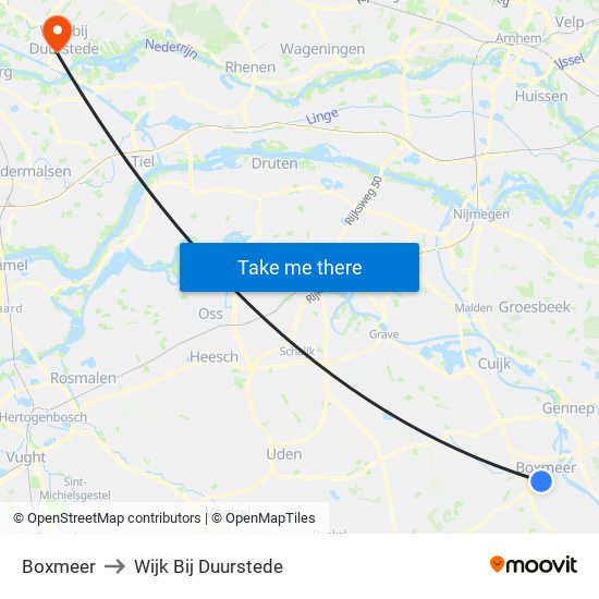 Boxmeer to Wijk Bij Duurstede map