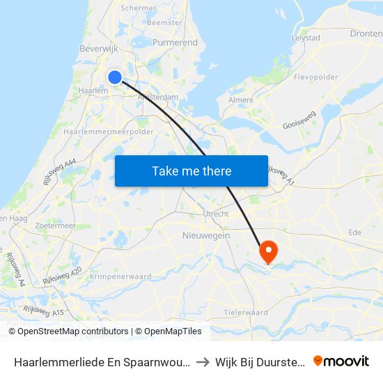 Haarlemmerliede En Spaarnwoude to Wijk Bij Duurstede map