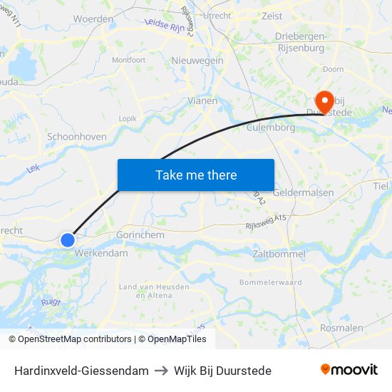 Hardinxveld-Giessendam to Wijk Bij Duurstede map