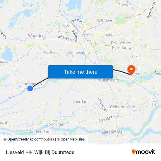 Liesveld to Wijk Bij Duurstede map