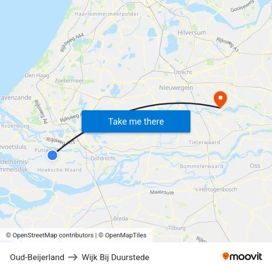 Oud-Beijerland to Wijk Bij Duurstede map