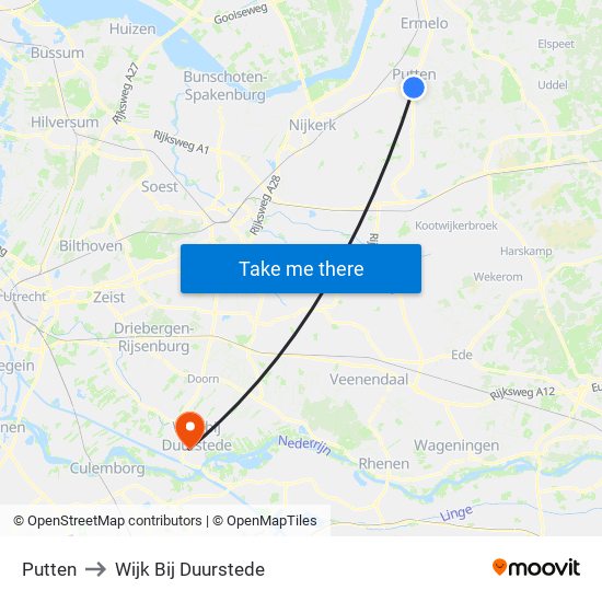 Putten to Wijk Bij Duurstede map