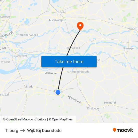 Tilburg to Wijk Bij Duurstede map