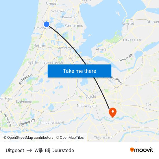 Uitgeest to Wijk Bij Duurstede map