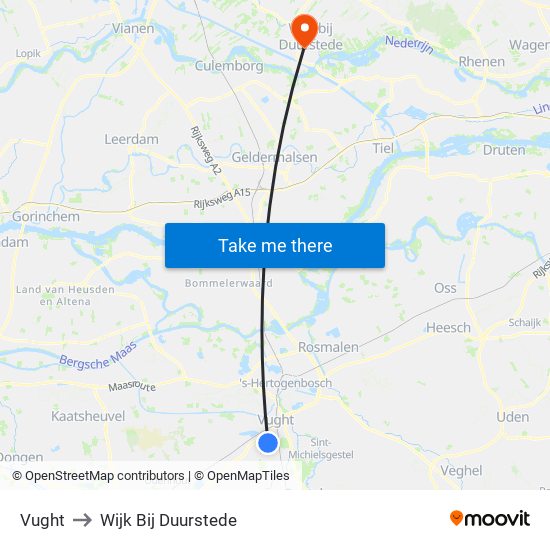 Vught to Wijk Bij Duurstede map