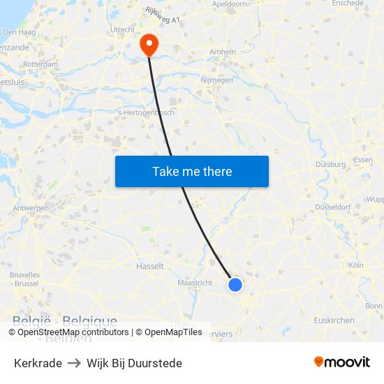 Kerkrade to Wijk Bij Duurstede map