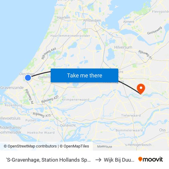 'S-Gravenhage, Station Hollands Spoor (Perron A) to Wijk Bij Duurstede map