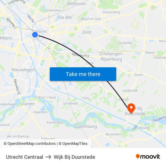 Utrecht Centraal to Wijk Bij Duurstede map