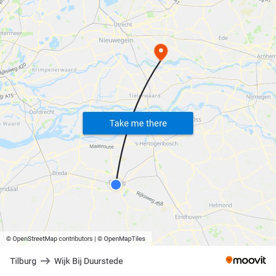 Tilburg to Wijk Bij Duurstede map