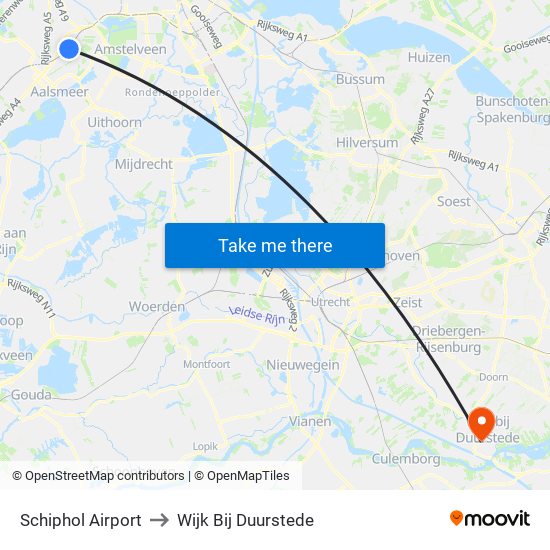 Schiphol Airport to Wijk Bij Duurstede map