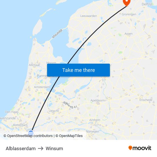 Alblasserdam to Winsum map