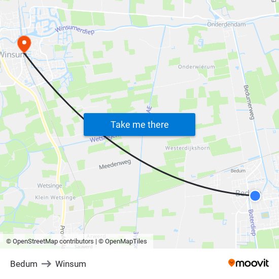 Bedum to Winsum map