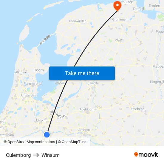 Culemborg to Winsum map