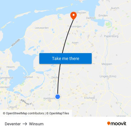 Deventer to Winsum map