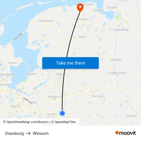 Doesburg to Winsum map