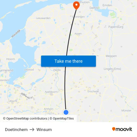 Doetinchem to Winsum map