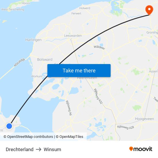 Drechterland to Winsum map