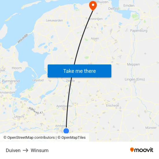 Duiven to Winsum map