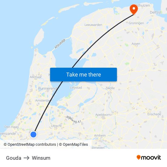 Gouda to Winsum map