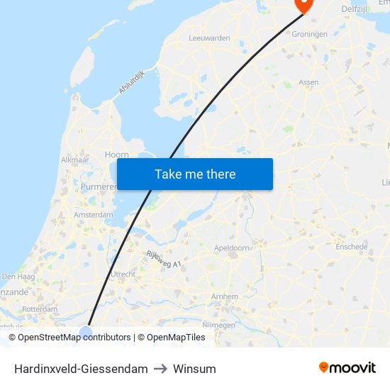 Hardinxveld-Giessendam to Winsum map