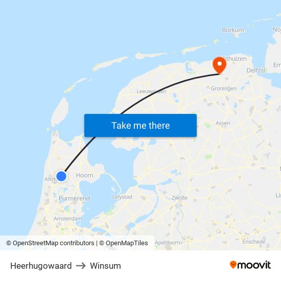 Heerhugowaard to Winsum map