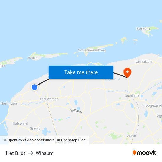 Het Bildt to Winsum map