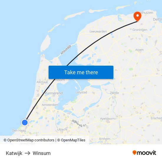 Katwijk to Winsum map