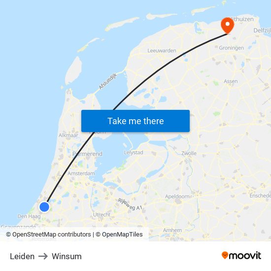 Leiden to Winsum map