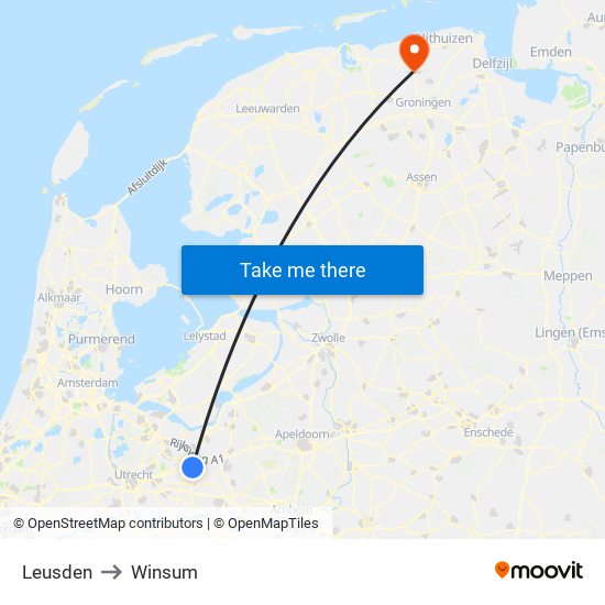 Leusden to Winsum map