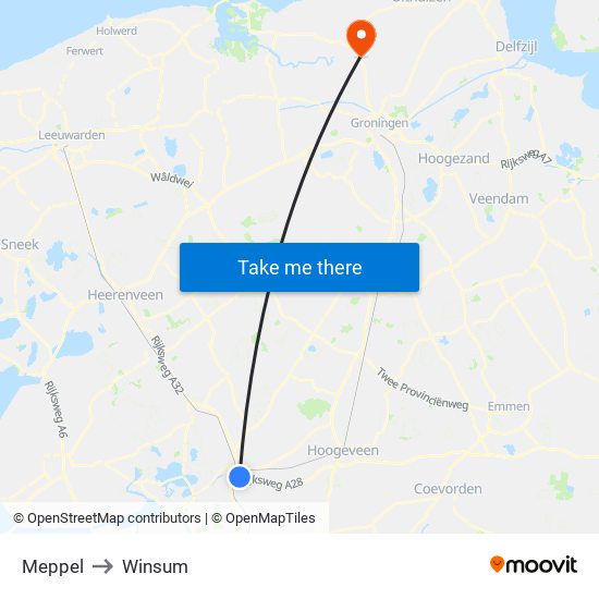 Meppel to Winsum map