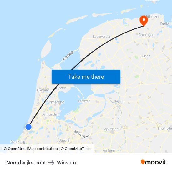 Noordwijkerhout to Winsum map