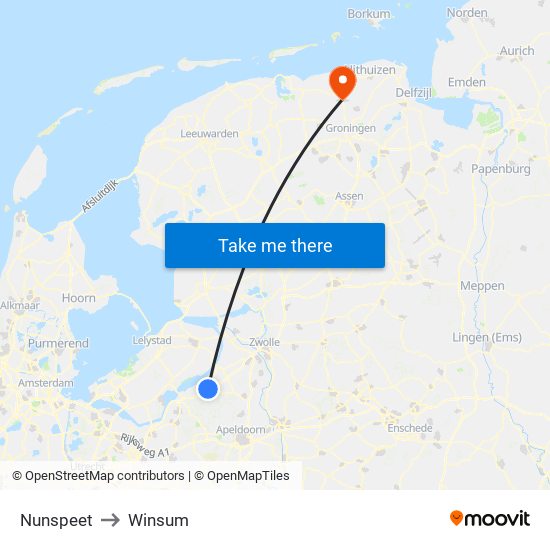 Nunspeet to Winsum map