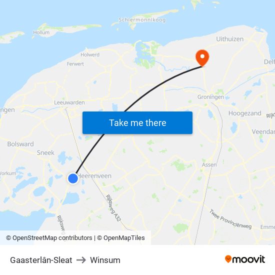 Gaasterlân-Sleat to Winsum map