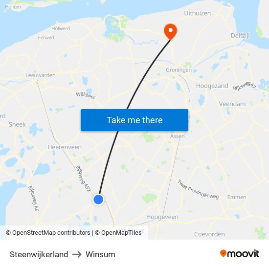 Steenwijkerland to Winsum map