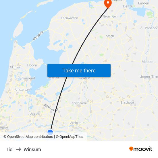 Tiel to Winsum map