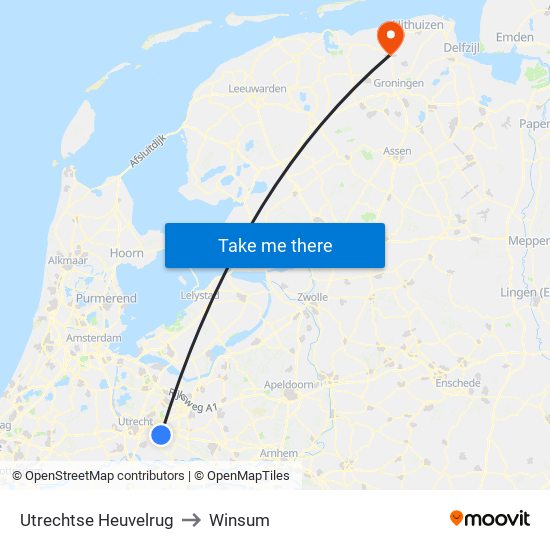 Utrechtse Heuvelrug to Winsum map