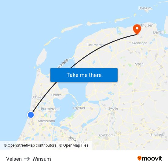 Velsen to Winsum map
