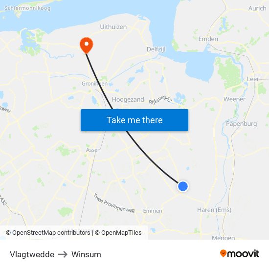 Vlagtwedde to Winsum map