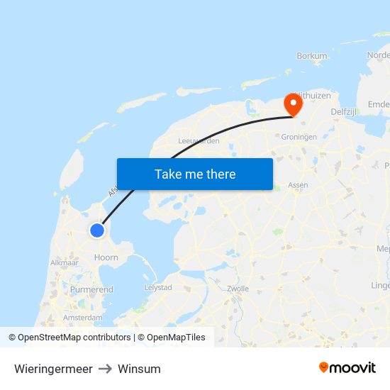 Wieringermeer to Winsum map