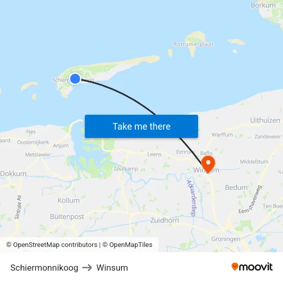 Schiermonnikoog to Winsum map