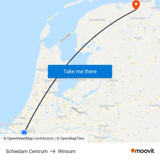 Schiedam Centrum to Winsum map
