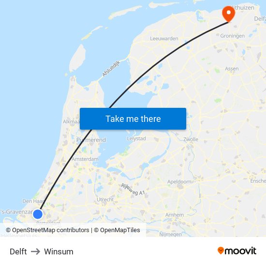 Delft to Winsum map