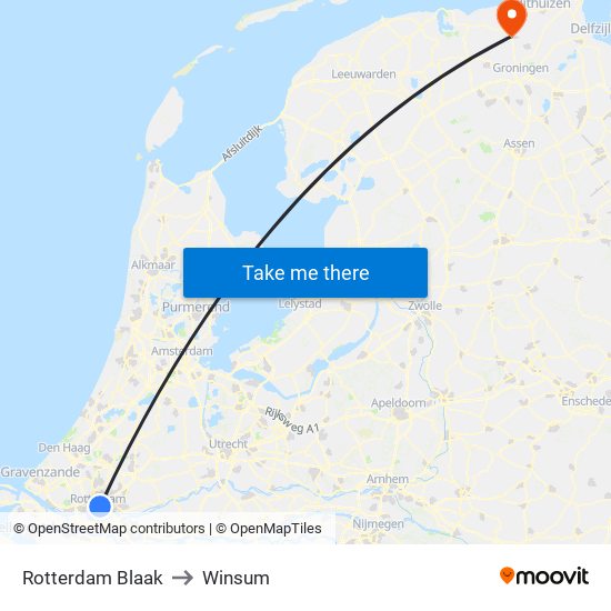 Rotterdam Blaak to Winsum map