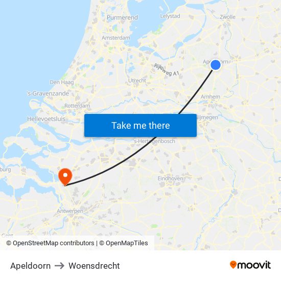 Apeldoorn to Woensdrecht map