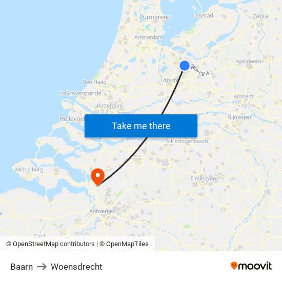 Baarn to Woensdrecht map