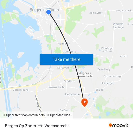 Bergen Op Zoom to Woensdrecht map