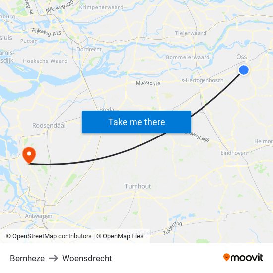 Bernheze to Woensdrecht map